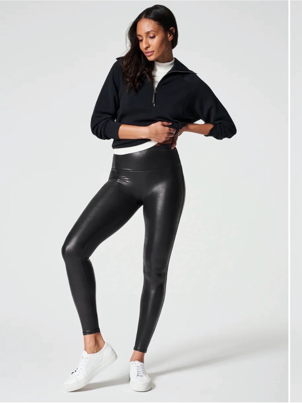 Spanx Black Faux Leather Leggings Size S Petite